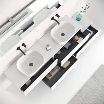 Composizione doppio lavabo 9 pezzi YOKA bianco opaco