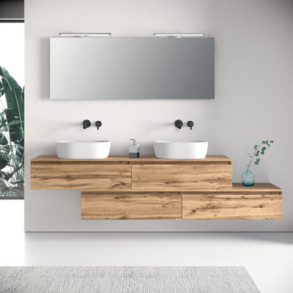 Composizione doppio lavabo 9 pezzi YOKA quercia