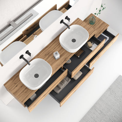 Composizione doppio lavabo 9 pezzi YOKA quercia