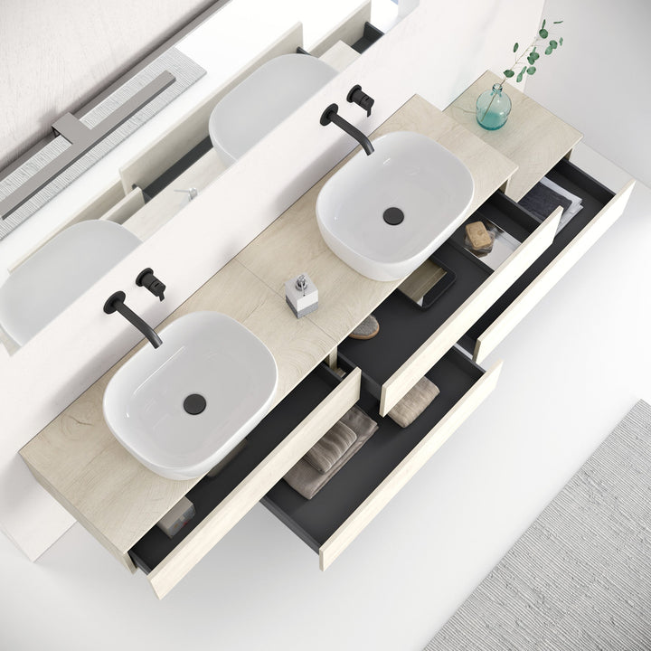 Double sink composition 9 pieces YOKA Alaska oak