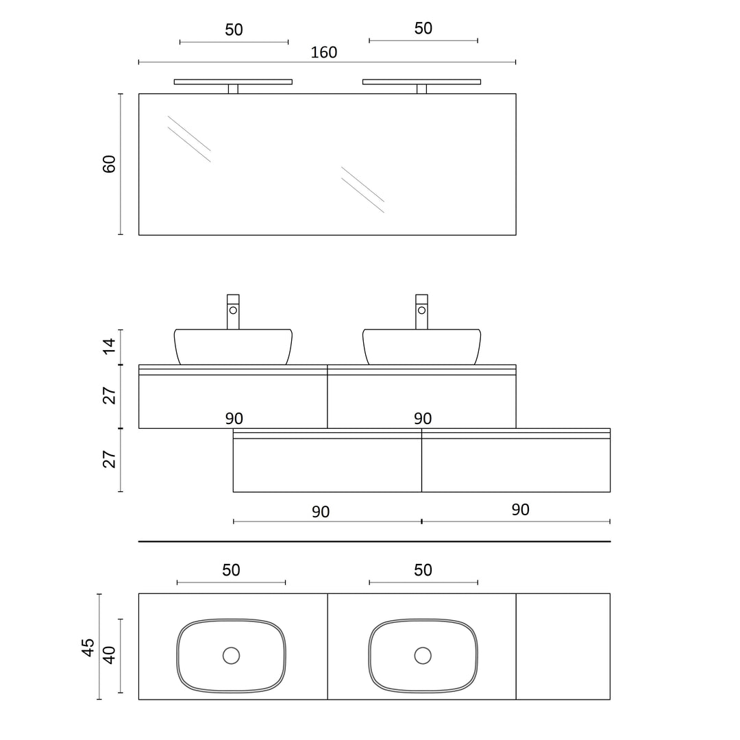 Double sink composition 9 pieces YOKA Alaska oak