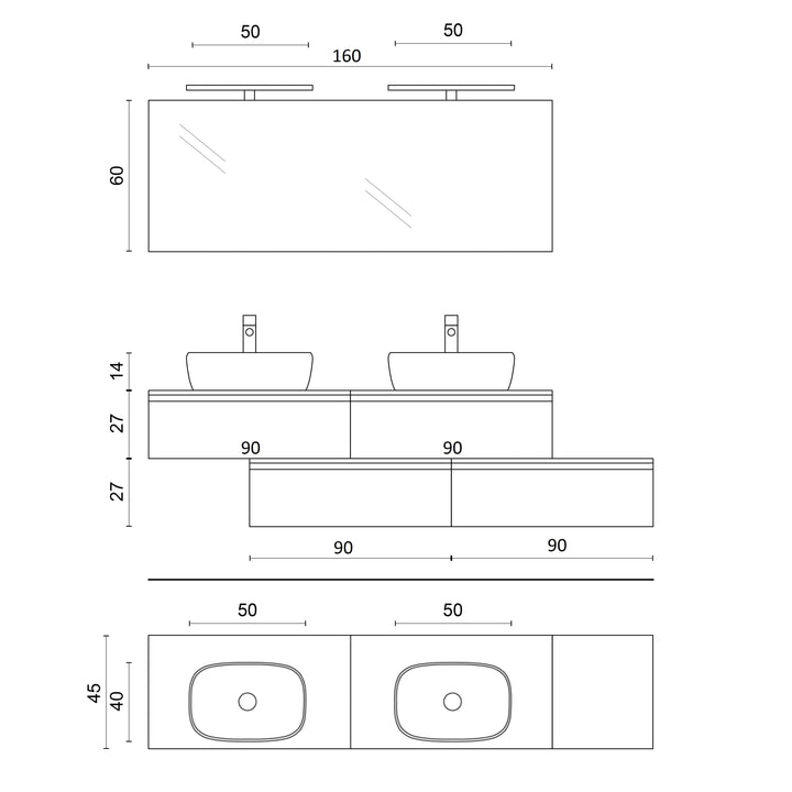 Double sink composition 9 pieces YOKA Alaska oak