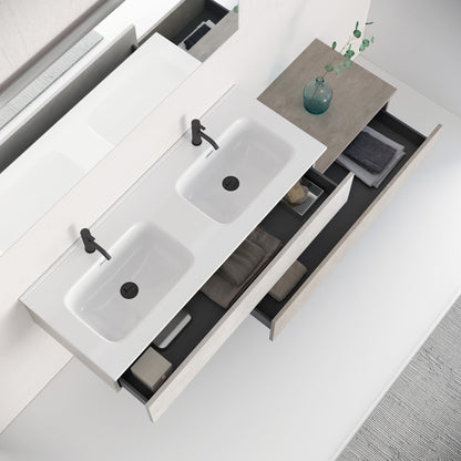Composizione doppio lavabo 4 pezzi YOKA bianco pietra / avana pietra