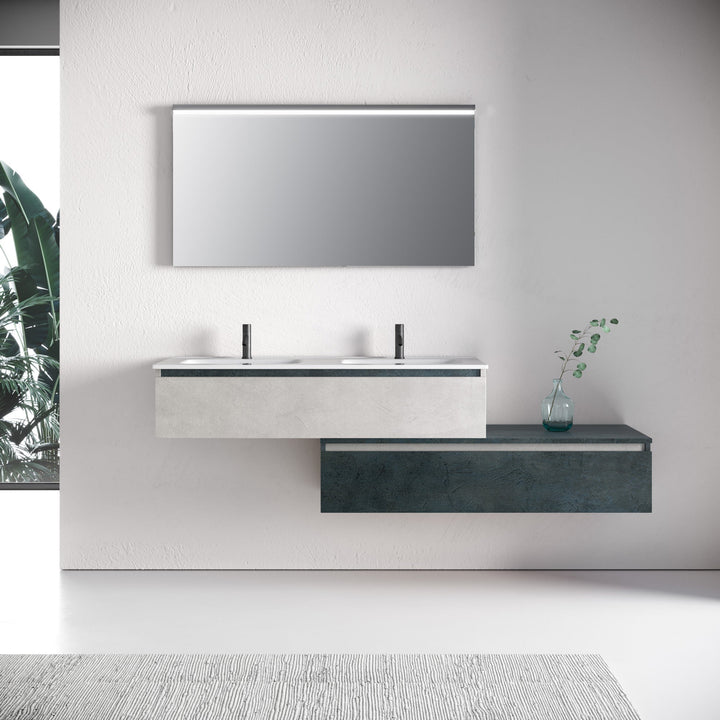 Double washbasin composition 4 pieces YOKA white stone / blue stone