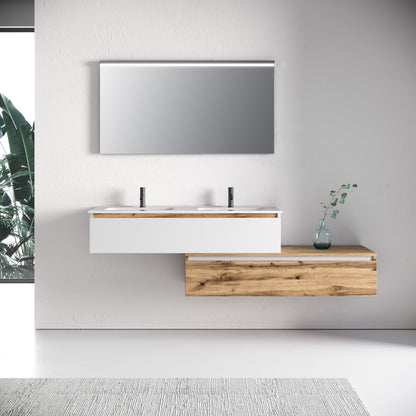 Composizione doppio lavabo 4 pezzi YOKA bianco / quercia
