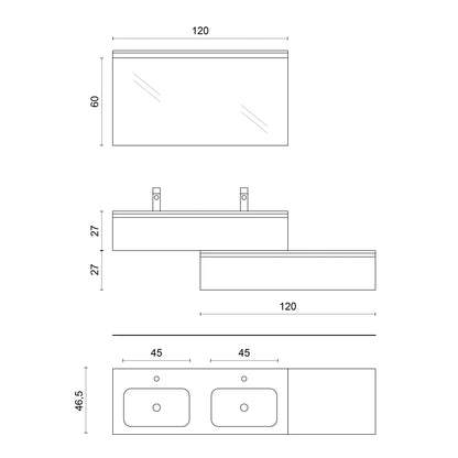 Composizione doppio lavabo 4 pezzi YOKA bianco / quercia