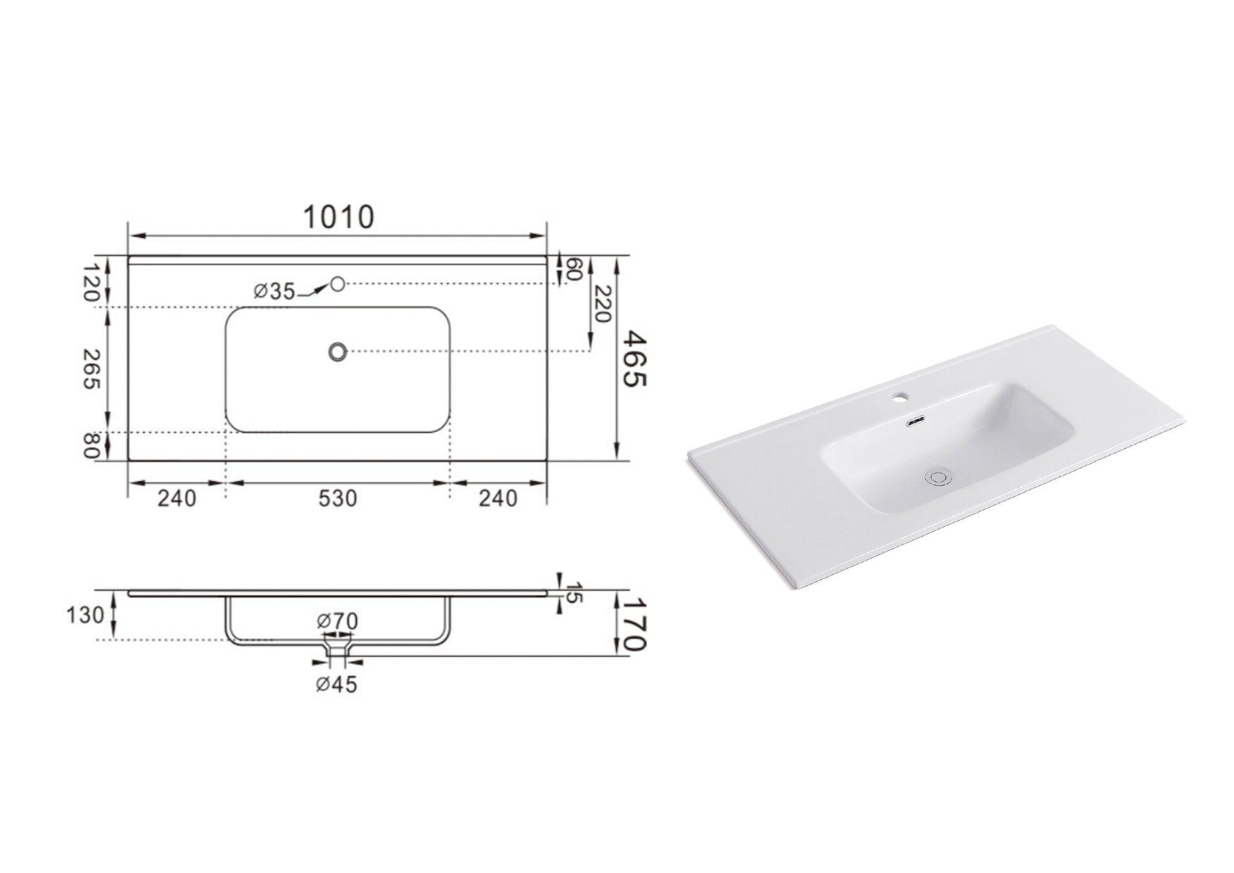Built-in washbasin ABONDIO 1 100 cm