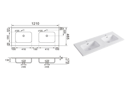 Built-in washbasin 2 bowls GRUE 120 cm