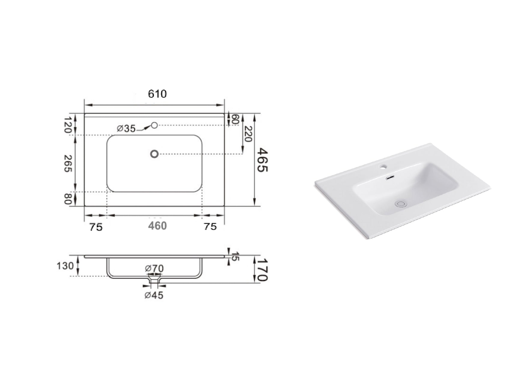 FABRIS 1 built-in washbasin 60 cm