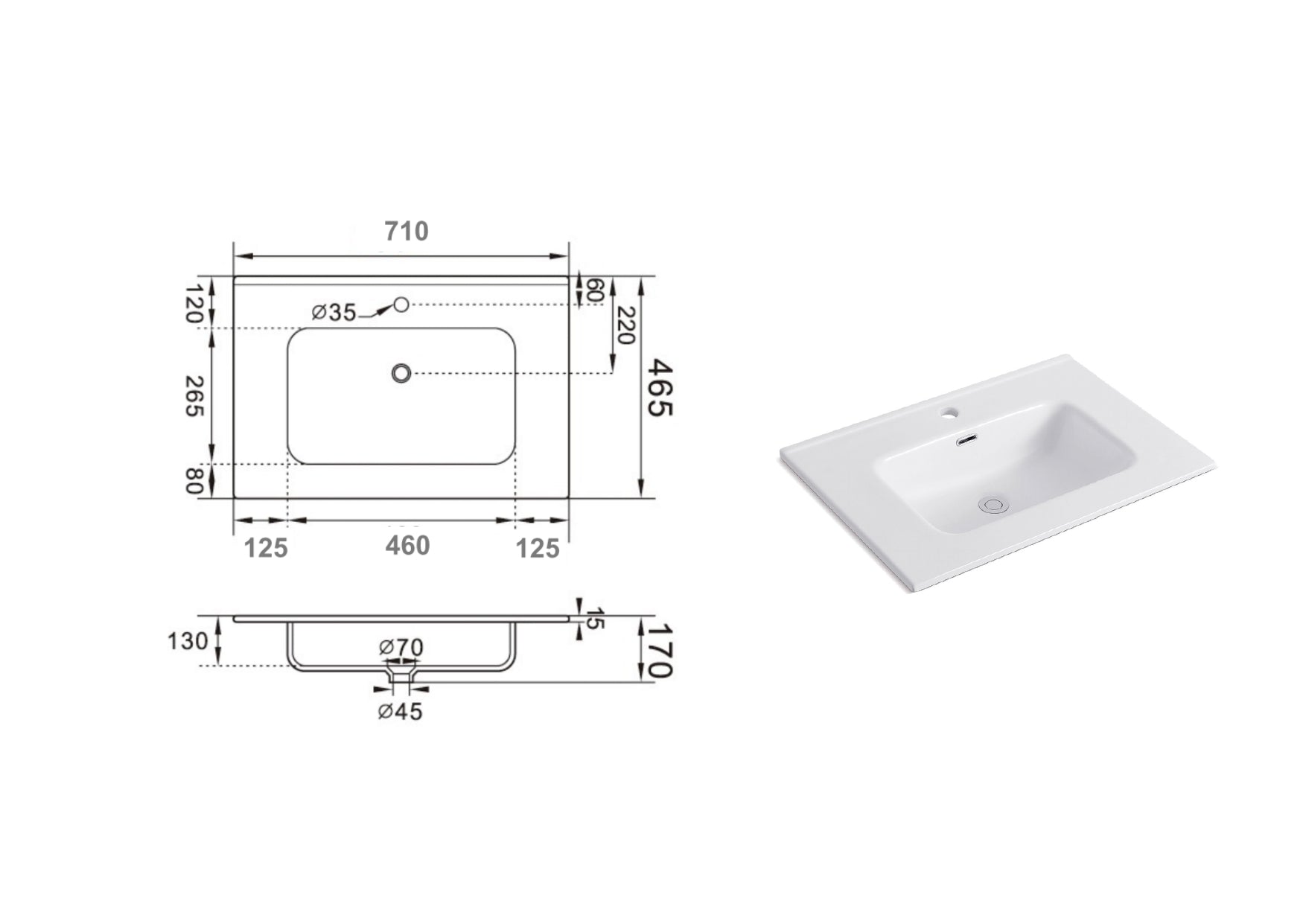 CESARE built-in washbasin 71 cm