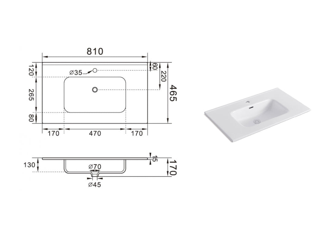 Lavabo da incasso VENERE 80 cm