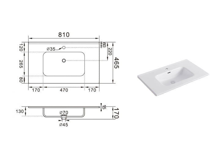 Lavabo da incasso VENERE 80 cm