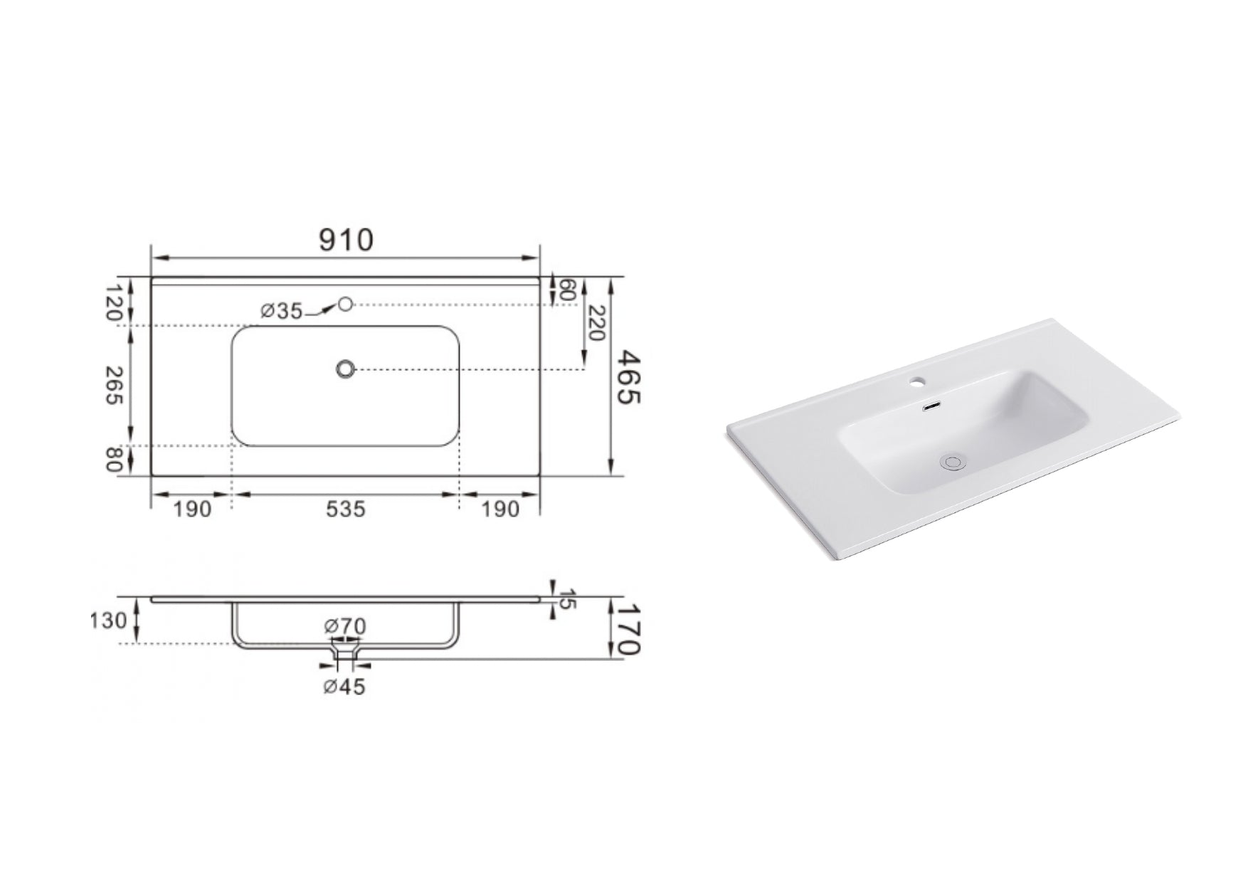 GIOTTO 1 built-in washbasin 90 cm