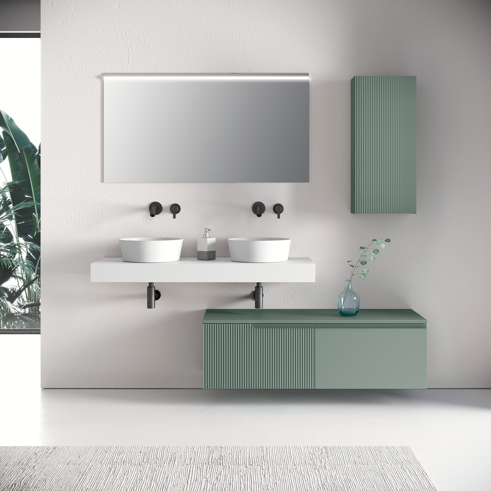 Composizione doppio lavabo 7 pezzi ZIP bianco / salvia