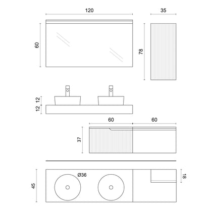 Composizione doppio lavabo 7 pezzi ZIP quercia / salvia