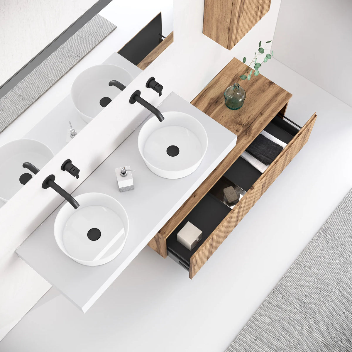 Composizione doppio lavabo ZIP-21 | Bianco /Quercia