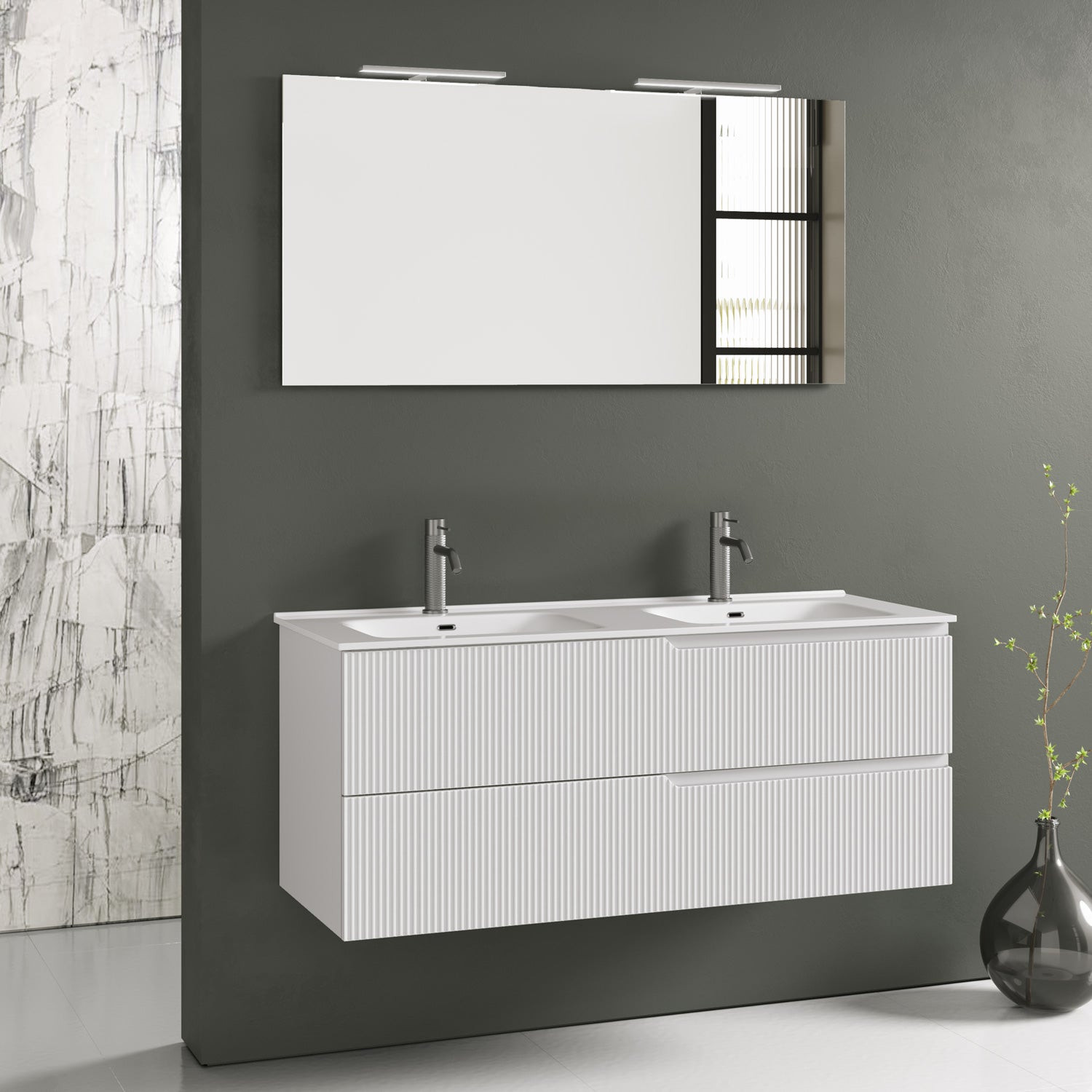 Composizione doppia vasca 5 pezzi ZIP bianco opaco