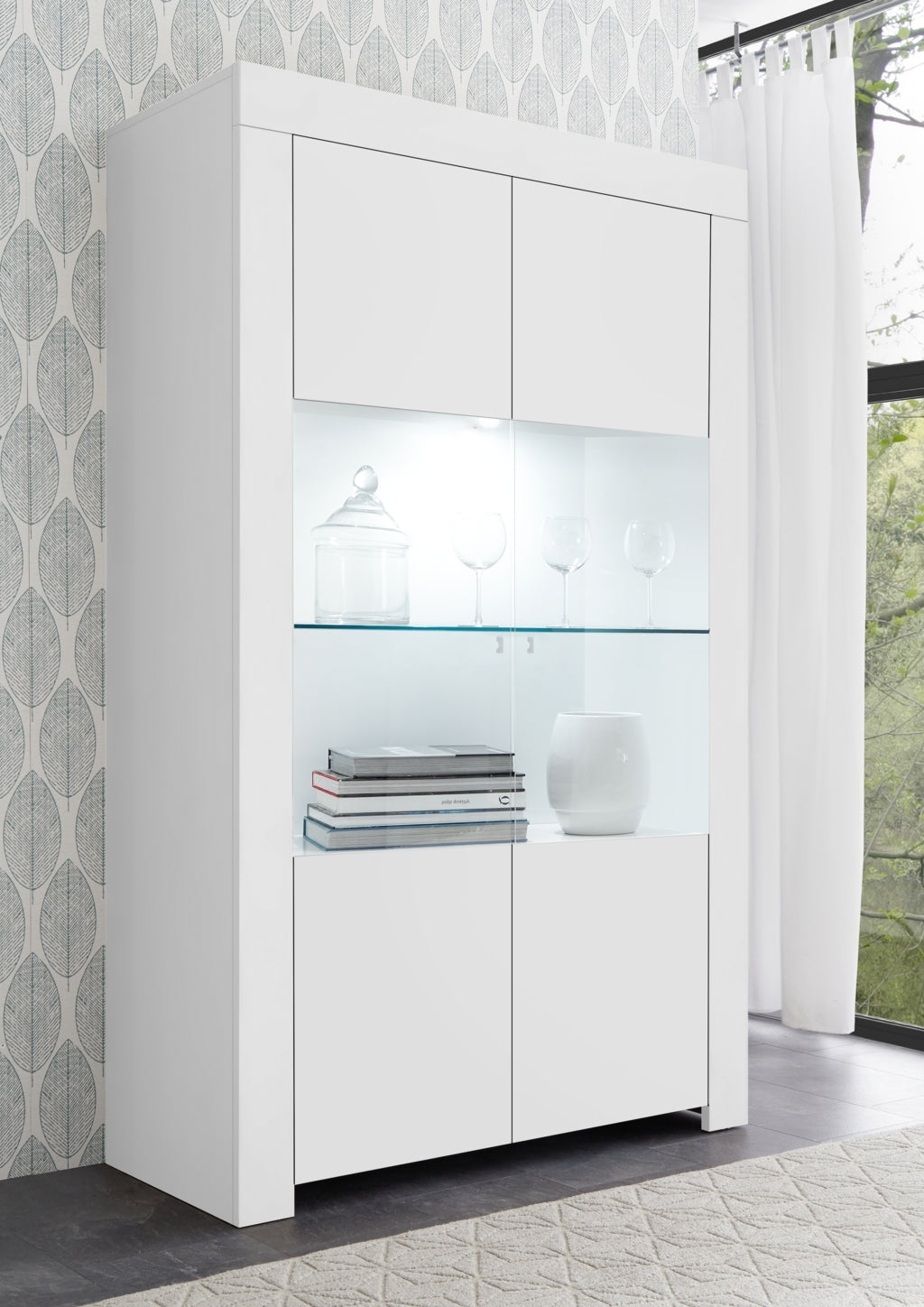 Weißes PANAMA Sideboard/Vitrine