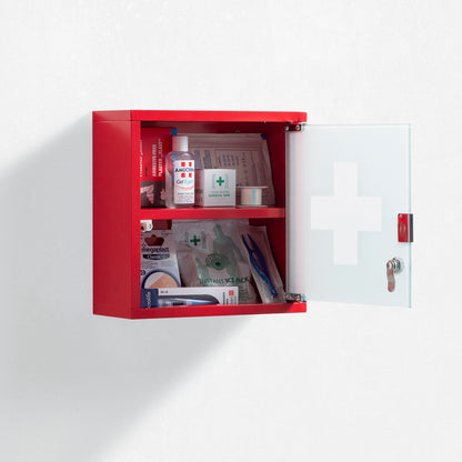 Red SOS first aid wall unit