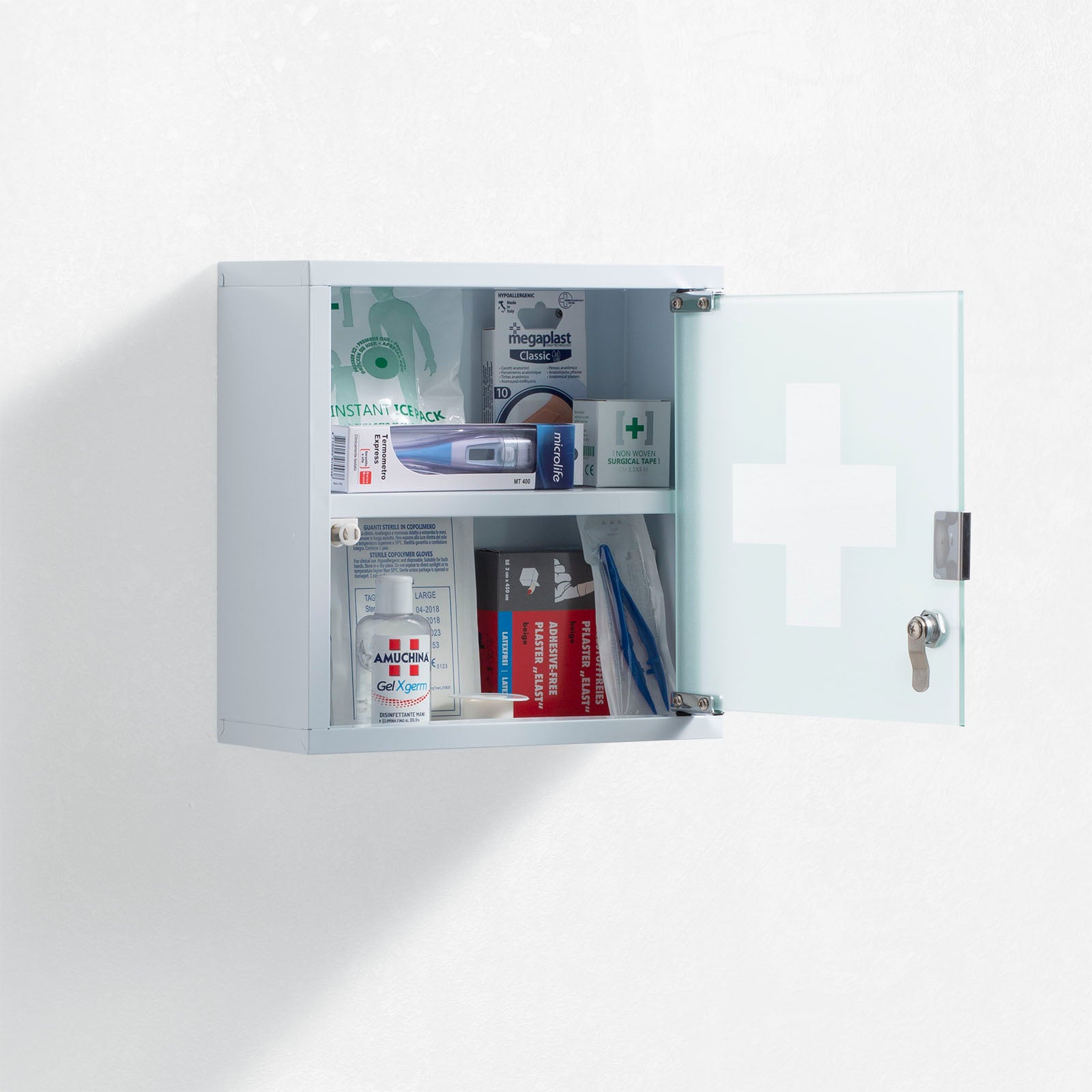 White SOS first aid wall unit