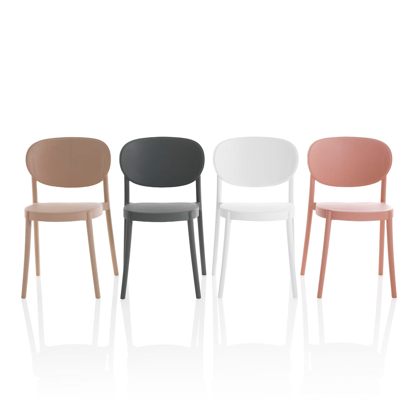 Set mit 4 rosafarbenen ICE-Stühlen für den Innen- und Außenbereich