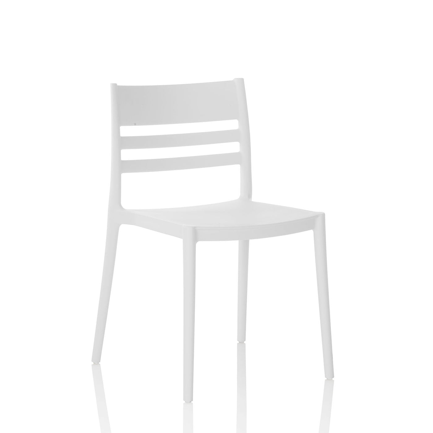 White stackable top patio chairs