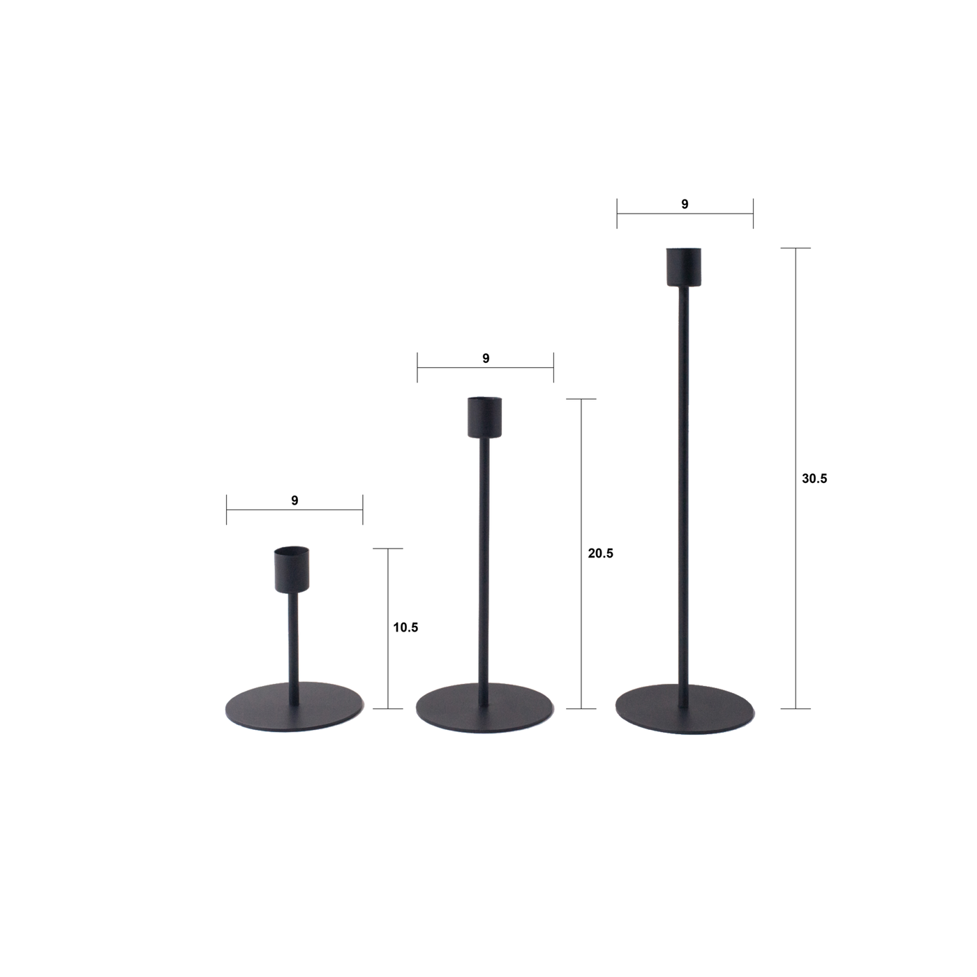 Set of 3 black GUANG candle holders