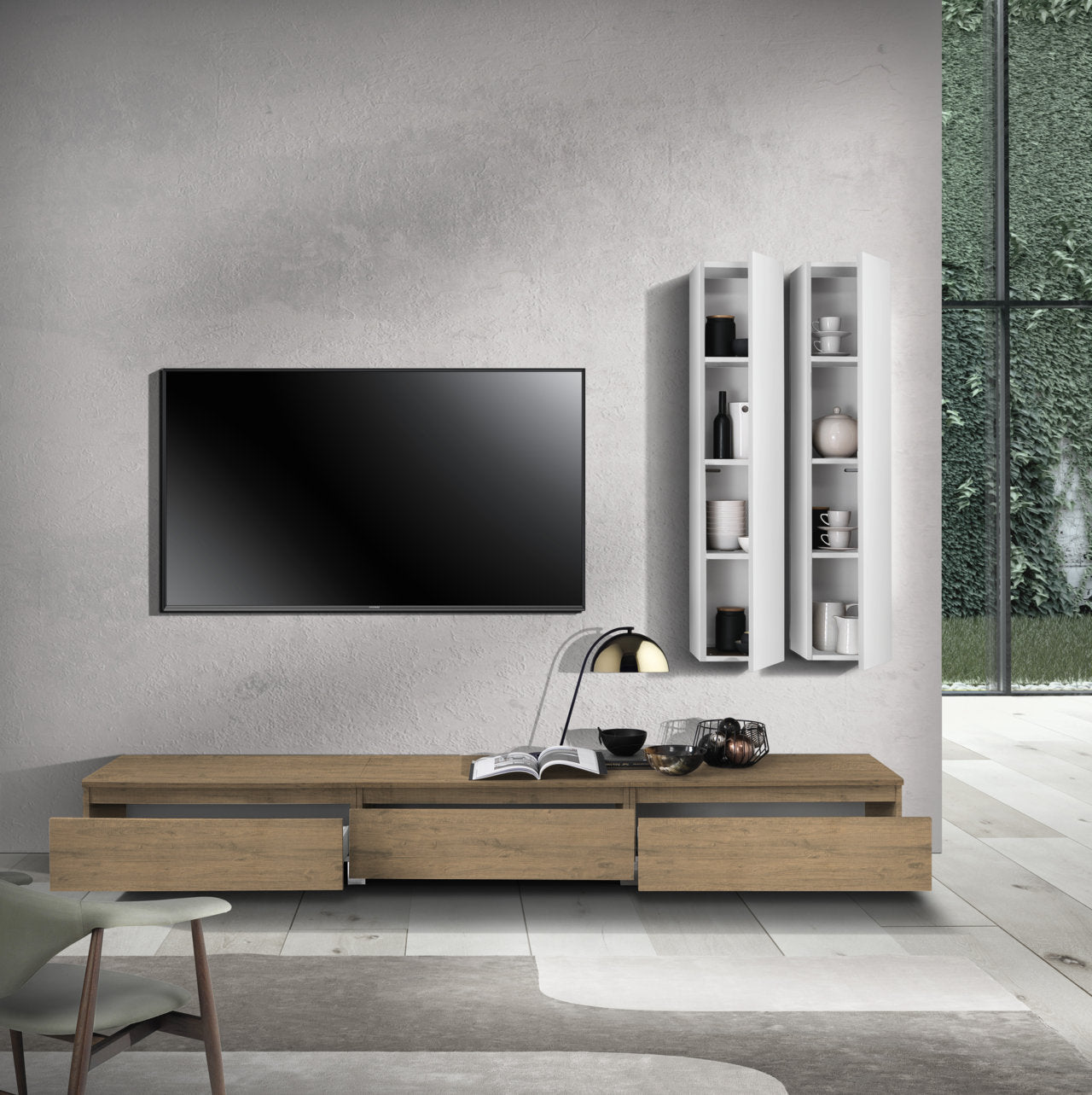 Composizione Living FIONA rovere miele/bianco