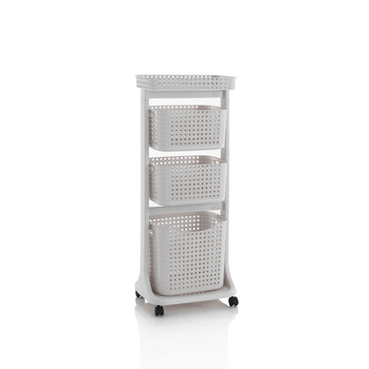 Laundry trolley 3 baskets HUY beige low basket