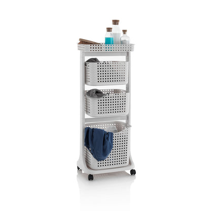 Laundry trolley 3 baskets HUY beige low basket