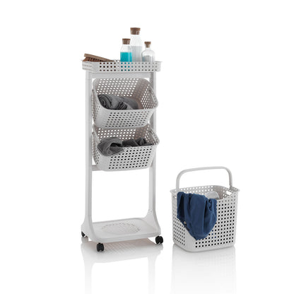 Laundry trolley 3 baskets HUY beige low basket