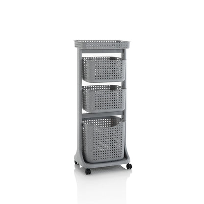 HUY gray 3-basket laundry trolley