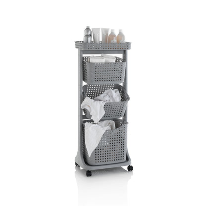 HUY gray 3-basket laundry trolley