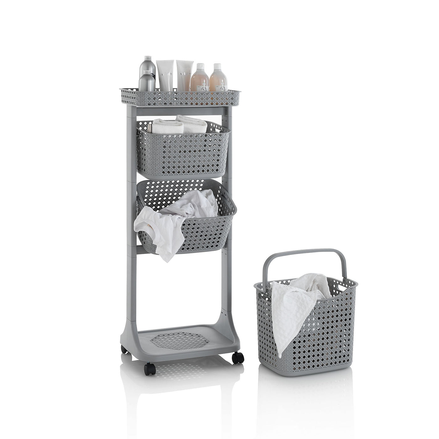HUY gray 3-basket laundry trolley