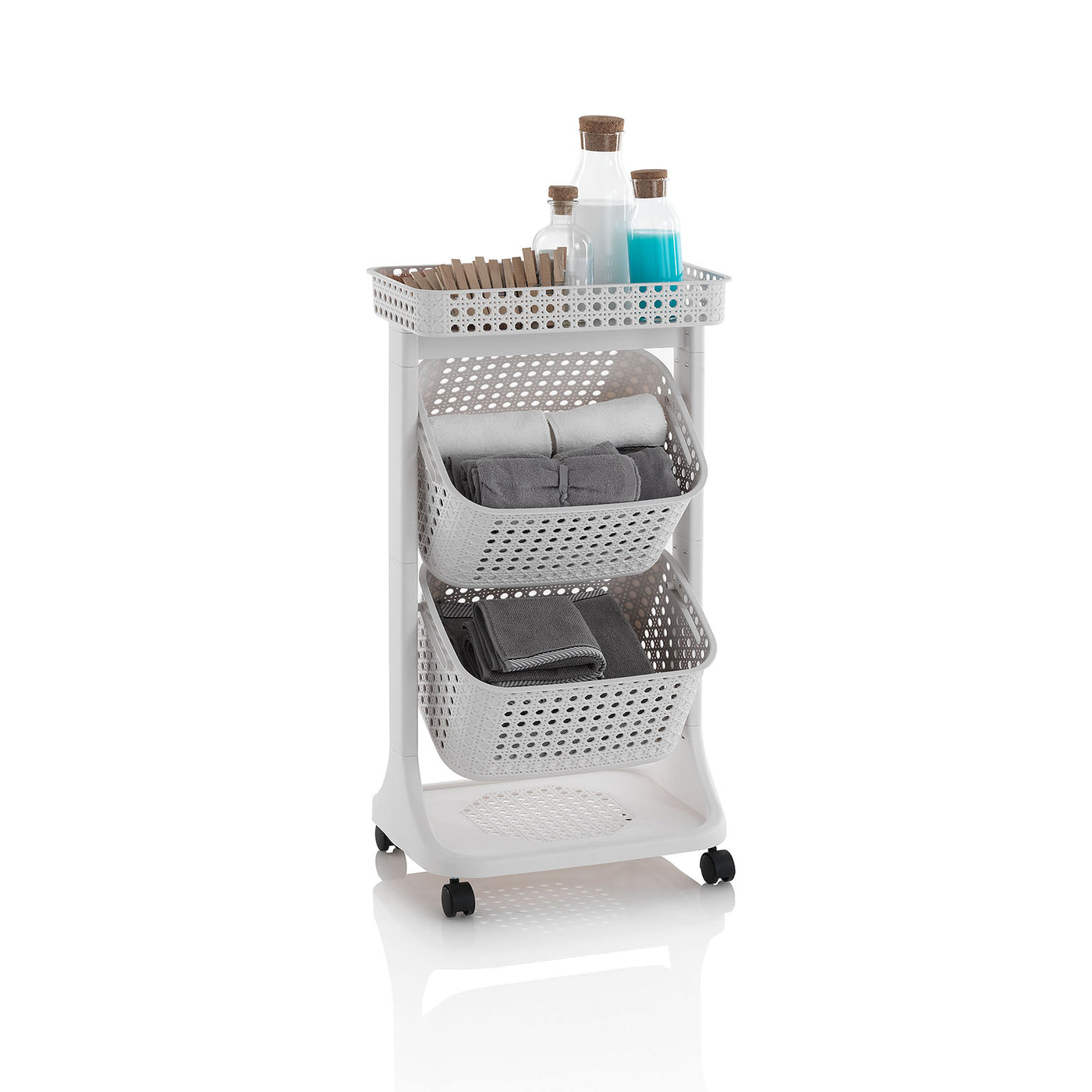 Laundry trolley 2 baskets HUY beige