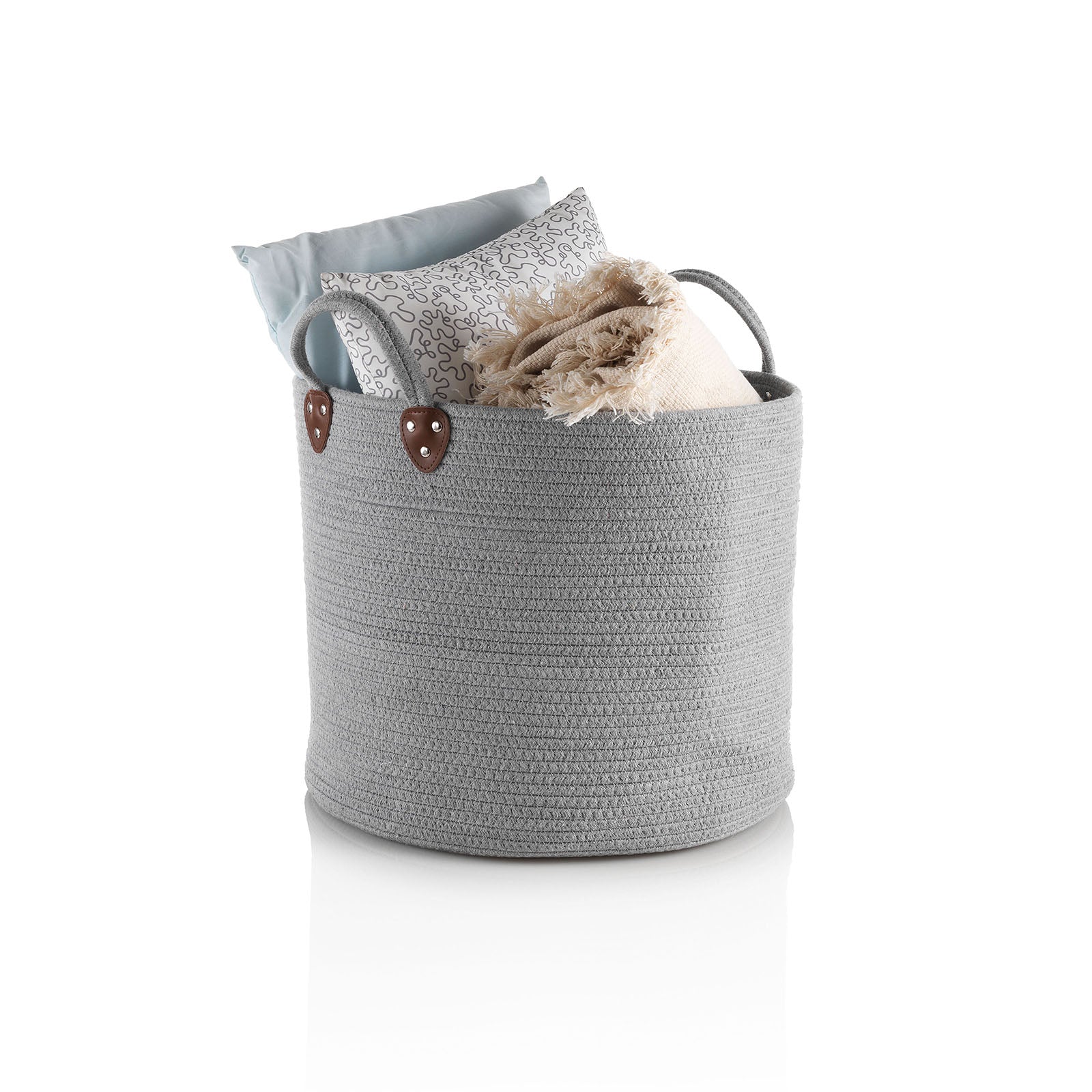Gray GUGLIELMO cotton basket with handles