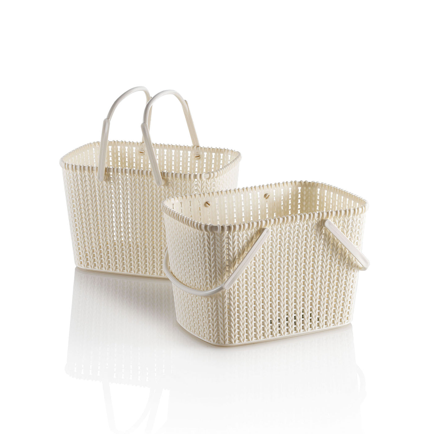 Set of 2 beige MARL storage baskets with handle