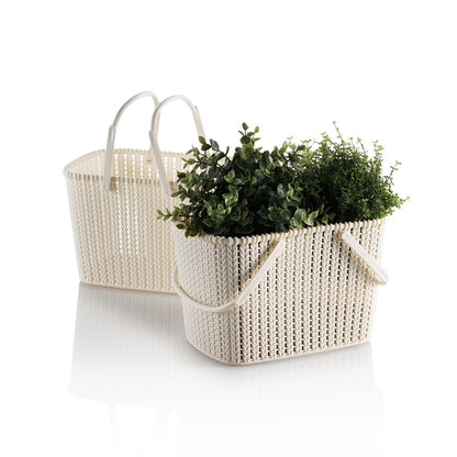 Set of 2 beige MARL storage baskets with handle