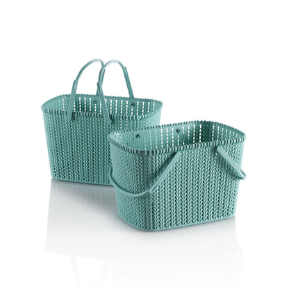 Set of 2 blue MARL storage baskets with handle