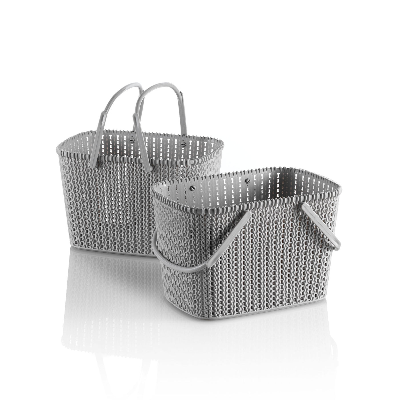 Set of 2 gray MARL storage baskets with handle