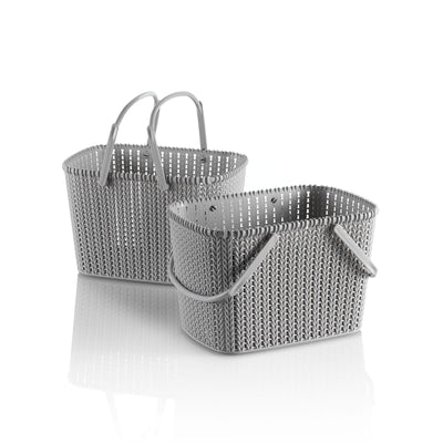 Set of 2 gray MARL storage baskets with handle