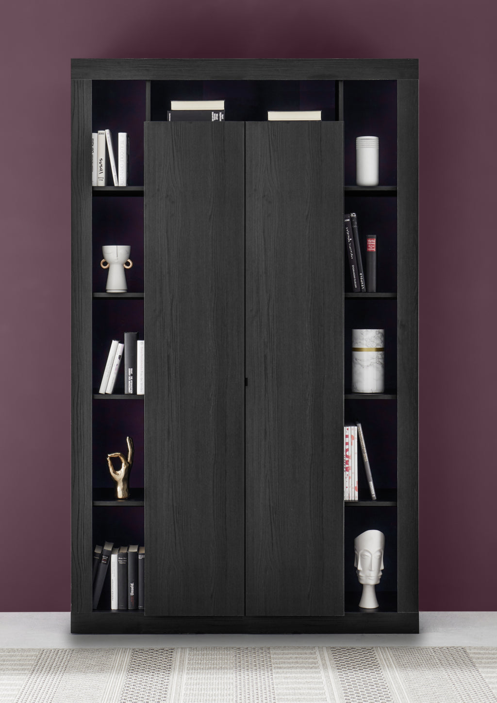 TIAKI Sideboard/Bücherregal aus schwarzer Esche, 2 Türen, 130 cm