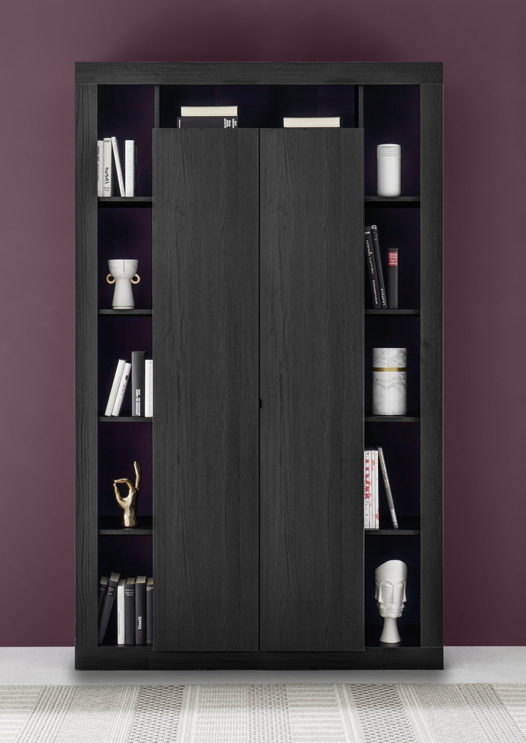 TIAKI Sideboard/Bücherregal aus schwarzer Esche, 2 Türen, 130 cm