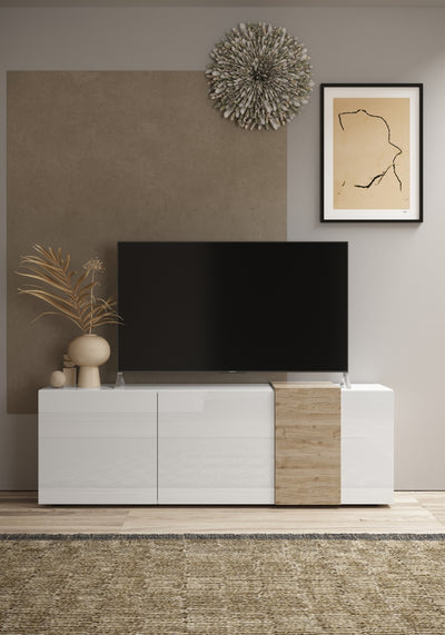 TAO TV-Ständer aus weißer Honigeiche, 180 cm, 3 Türen