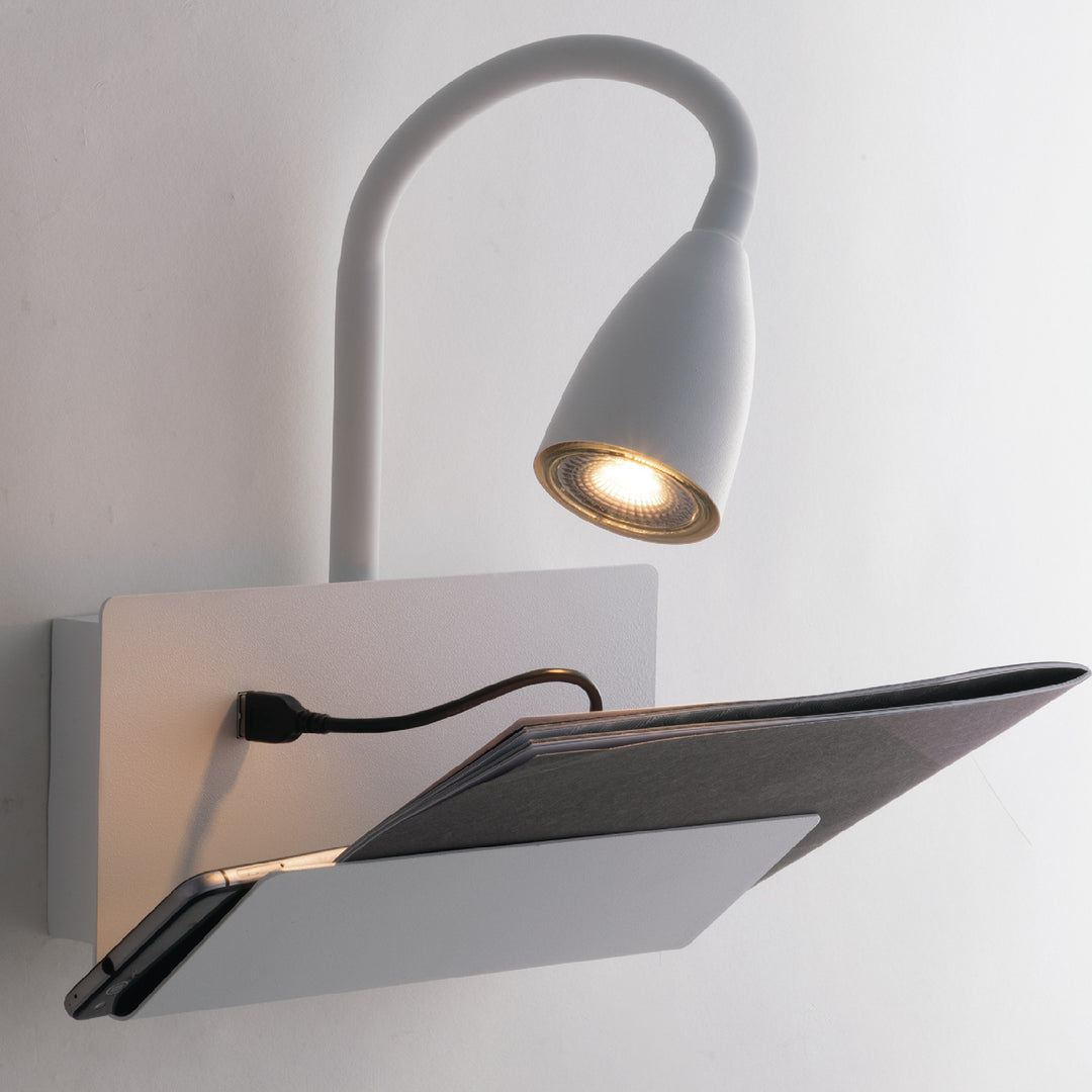 White CROOKS wall light with USB