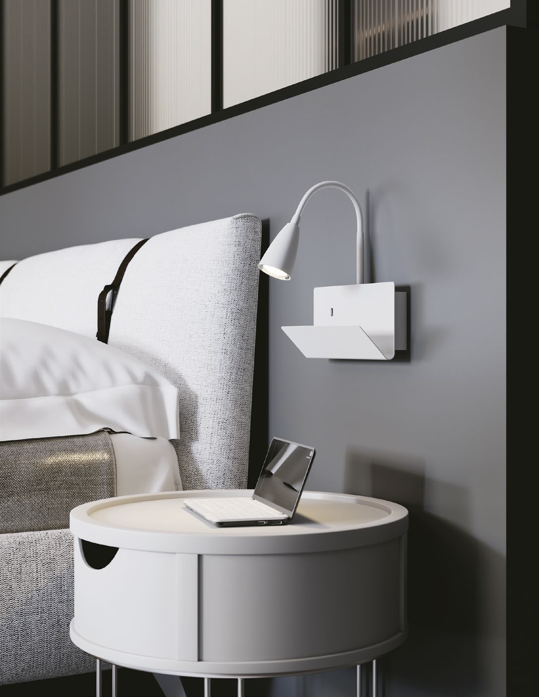 White CROOKS wall light with USB