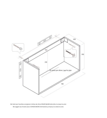 PERTH weißer Waschbeckenunterbau mit 1 Schublade, 70 cm