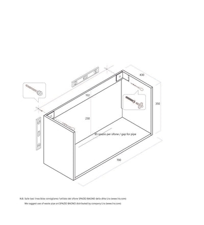 PERTH weißer Waschbeckenunterbau mit 1 Schublade, 70 cm