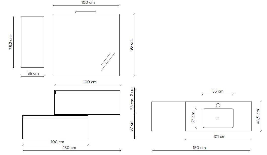 Composizione 6 pezzi PERTH bianco 100 cm