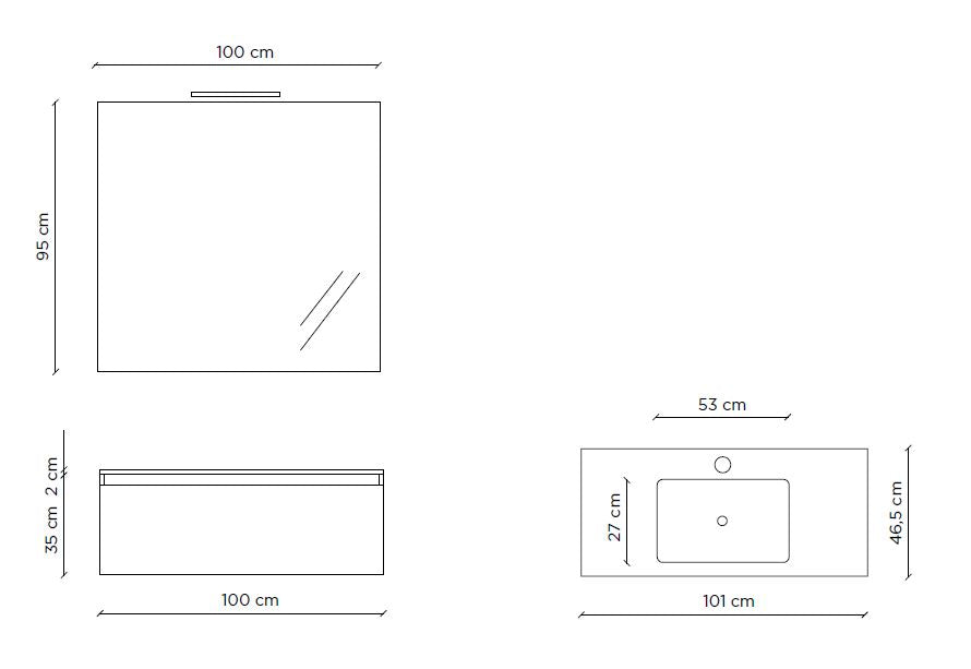 Composizione 4 pezzi PERTH bianco 100 cm